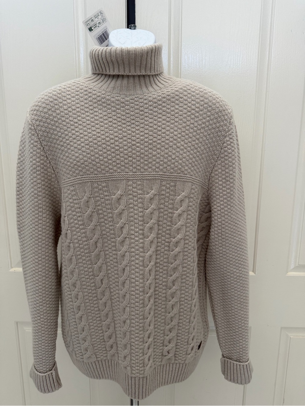 BARBOUR Taupe Cable Knit Turtleneck Sweater Sz M